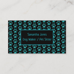 Cute Professionell Dog Walker Black Teal Paw Skriv Visitkort