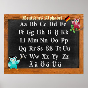 Cute Professor Uggla German Deutsches Alphabet Poster