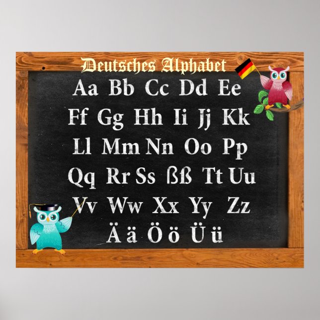 Cute Professor Uggla German Deutsches Alphabet Poster (Framsidan)