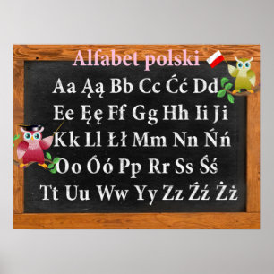 Cute Professor Uggla polsk Alphabet Alfabet Polski Poster