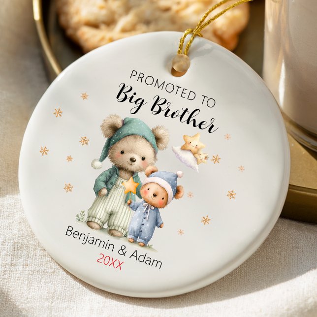 Cute promoted to big brother teddy bears christmas julgransprydnad keramik (Skapare uppladdad)