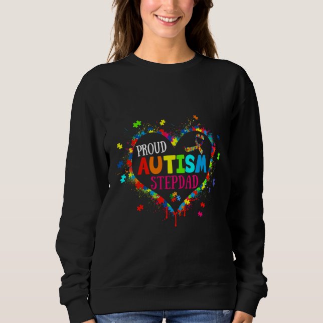 Cute Proud Autism Stepdad Heart Puzzle Awar T Shirt (Framsida)