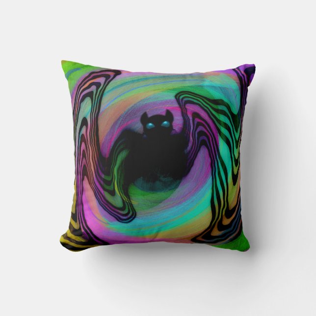 Cute Psychedelic Colorful Bat Throw Pillow  Kudde (Framsida)