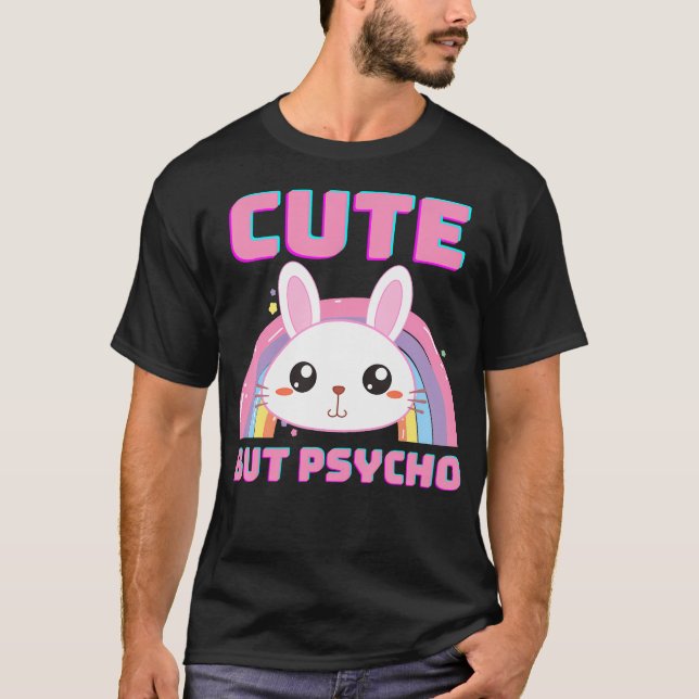 Cute, Psycho Sweet Rainbow Bunny Ljuny Satt T Shirt (Framsida)