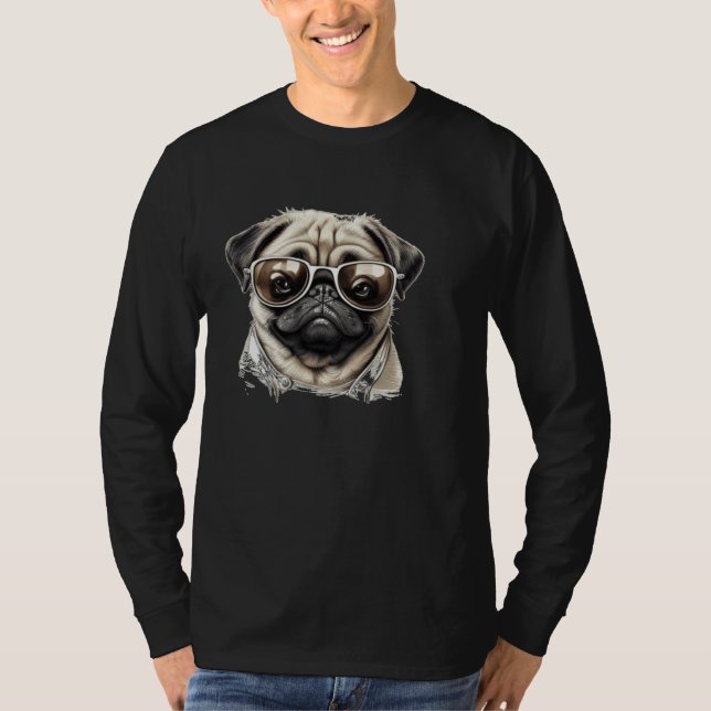 Cute Pub Face with cool Sunglasses T Shirt (Framsida)