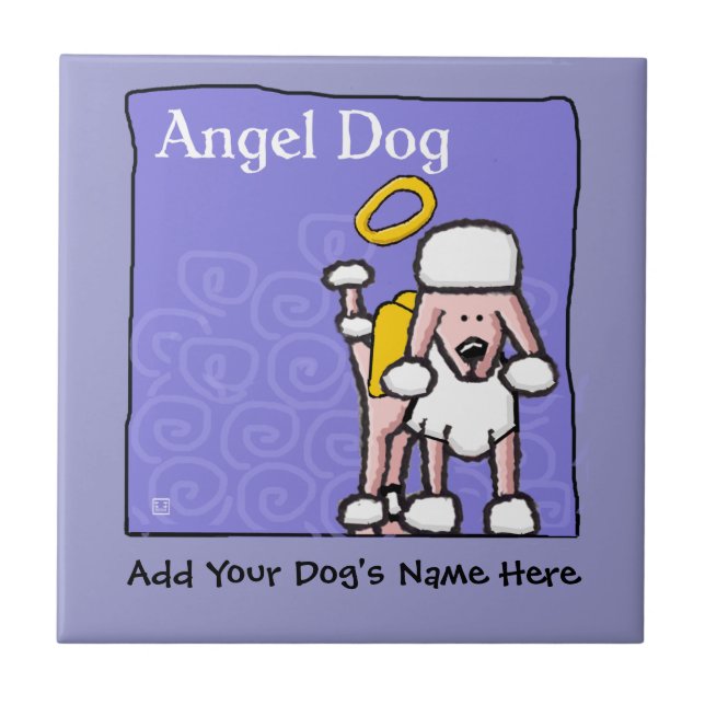 Cute Pudel Angel Hund Memorial Kakelplatta (Framsidan)