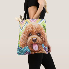 Cute Pudel Colorful Zigzag Mönster Tygkasse