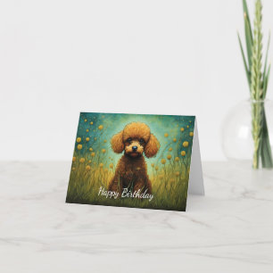 Cute Pudel Flower Mewn Grattis på födelsedagen Kort
