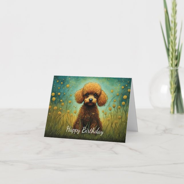 Cute Pudel Flower Mewn Grattis på födelsedagen Kort (Framsida)