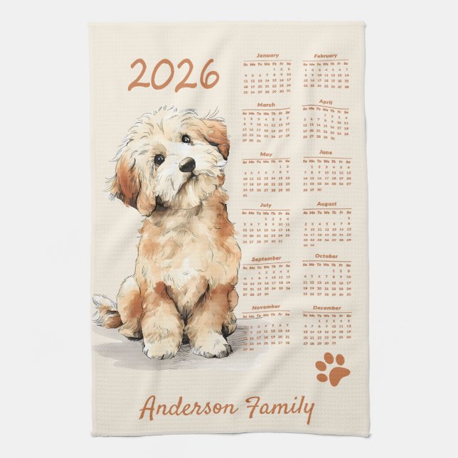 Cute Pudel Hund 2026-kalender Kökshandduk (Vertikal)