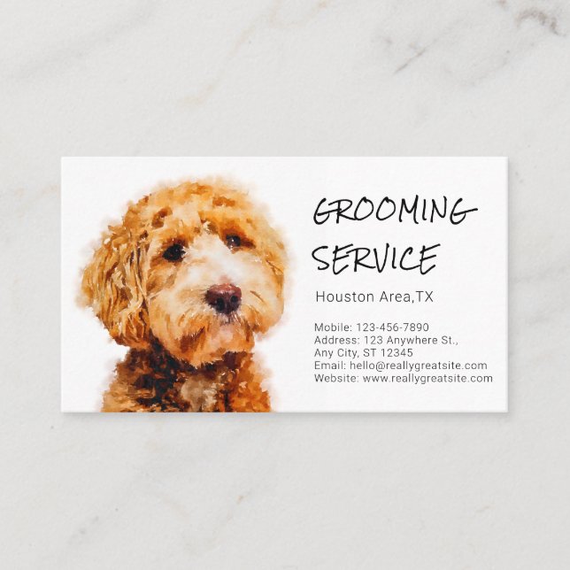 Cute Pudel Hund Grooming Shop (med tjänstmeny) Visitkort (Framsida)