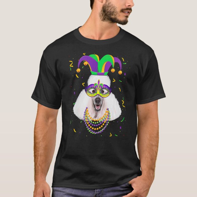 Cute Pudel Hund Mardi Gras Festival Mask Pärlor Pr T Shirt (Framsida)