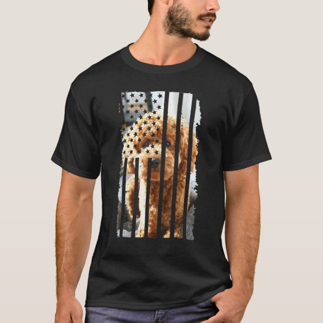 Cute Pudel Hund Puppy American US Flagga T Shirt (Framsida)