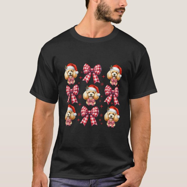 Cute Pudel Hund Red Play Coquette Bow Jul T Shirt (Framsida)