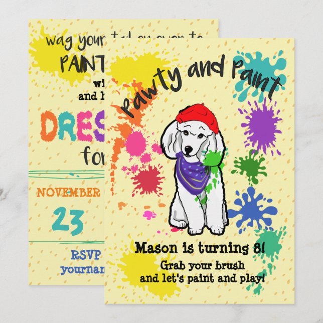 Cute Pudel Hund Roligt Art Födelsedagsfest inbjuda Inbjudningar (Fram/baksida)