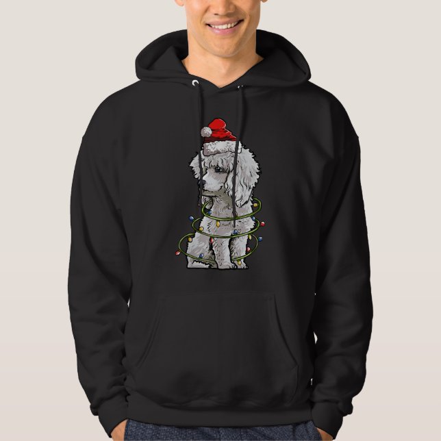 Cute Pudel Hund Santa Julgran Ljus Julafton Hoodie (Framsida)