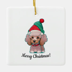 Cute pudel med julklapp julgransprydnad keramik