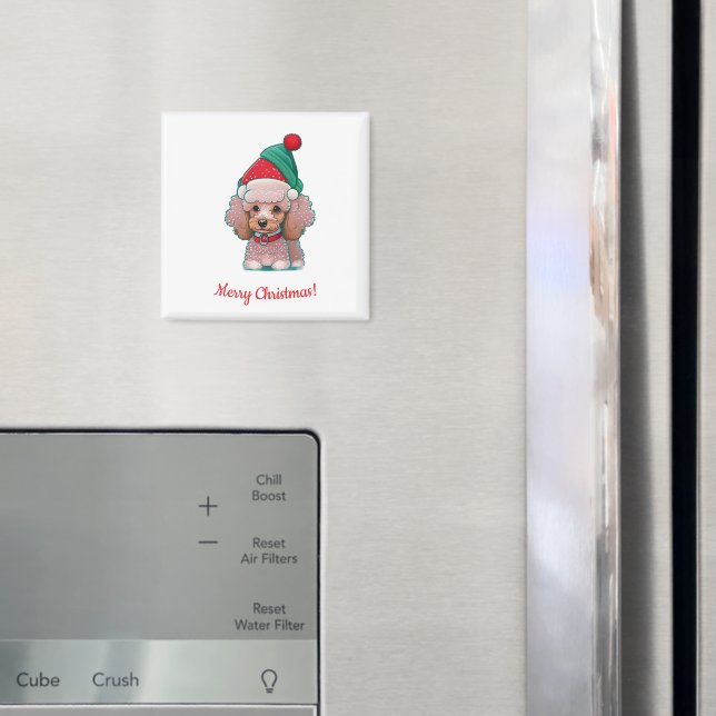 Cute pudel med julklapp magnet (In Situ (Fridge))