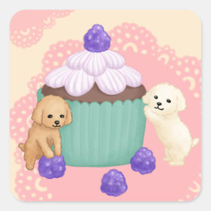 Cute Pudel och Cupcoa Illustration Art Fyrkantigt Klistermärke