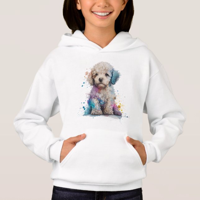 Cute Pudel Puppy Watercolor Art T Shirt (Framsida)