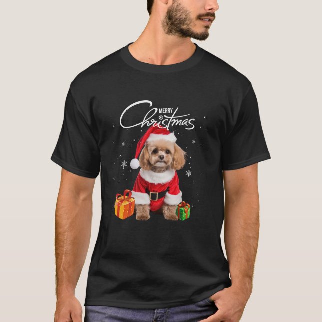 Cute Pudel Santa Hat God jul Träd Julafton do T Shirt (Framsida)