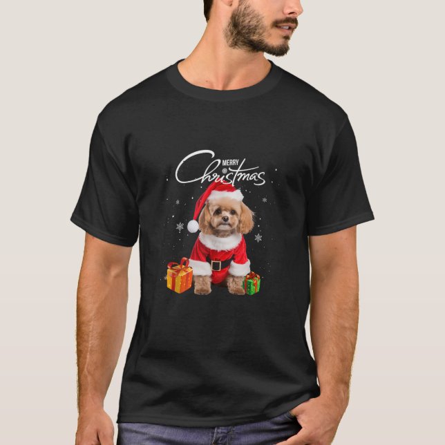 Cute Pudel Santa Hat God jul Träd Julafton do T Shirt (Framsida)