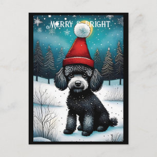Cute Pudel Snowy Meadow Santa Puppy Jul Vykort
