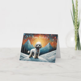 Cute Pudel Snowy Mountain Grattis på födelsedagen Kort