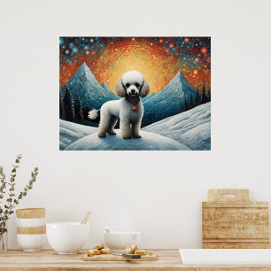 Cute Pudel Snowy Mountain Grattis på födelsedagen Poster