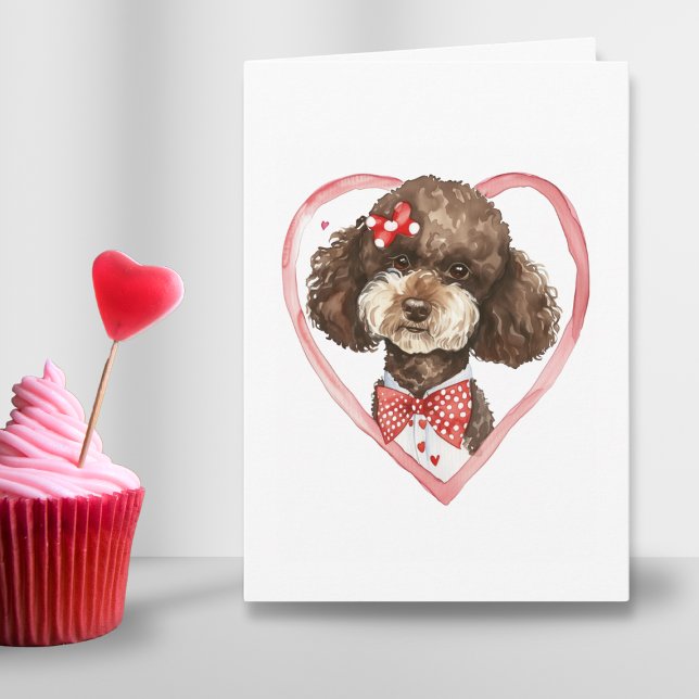 Cute Pudel Valentines day Hund Mamma Kärlek Rosa R Helgkort (Poodle heart Valentines day watercolor folded card for cute dog mom parent or couple in love gift )