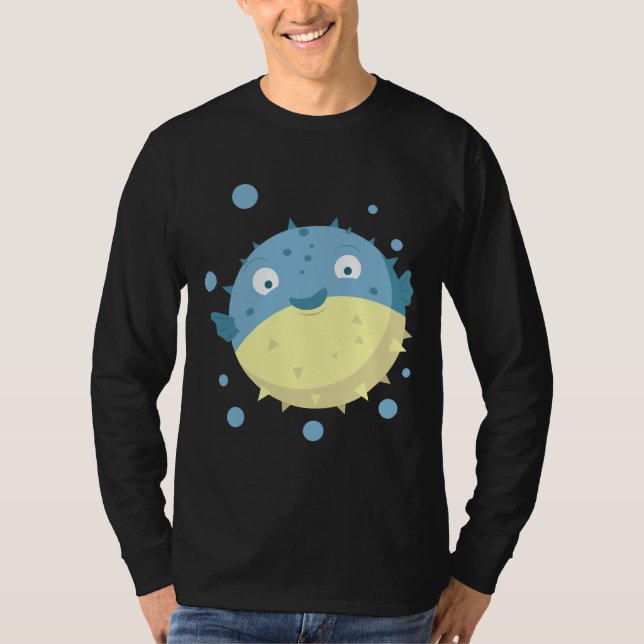 Cute Puffer Fish Blue T Shirt (Framsida)