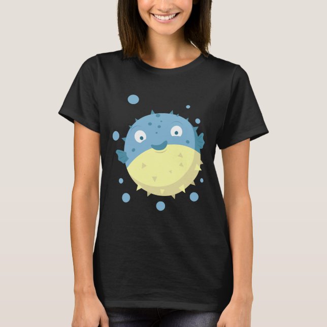 Cute Puffer Fish Blue T Shirt (Framsida)