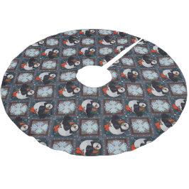 Cute Puffin Birds Winter Mönster Julgransmatta Borstad Polyester