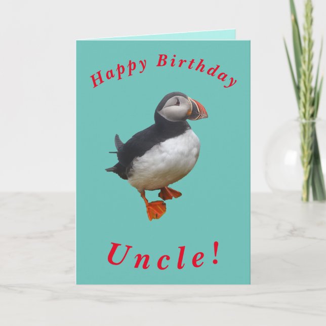 Cute Puffin Birthday Card för farbror Kort (Framsida)