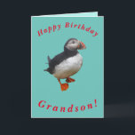 Cute Puffin Birthday Card for Grandson Kort<br><div class="desc">En söt puffin gör en underbar bild av det här födelsedagskortet för morson.  All text kan enkelt anpassas.</div>