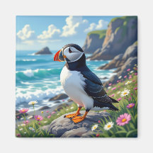 Cute Puffin on the Seashore themed  