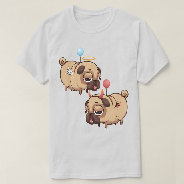 Cute Pug Angel/Djävulen T Shirt (Design framsida)