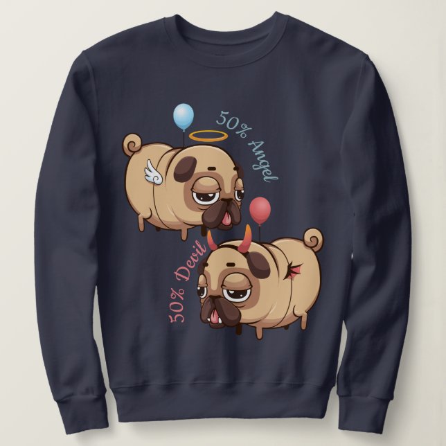 Cute Pug Angel/Djävulen T Shirt (Design framsida)