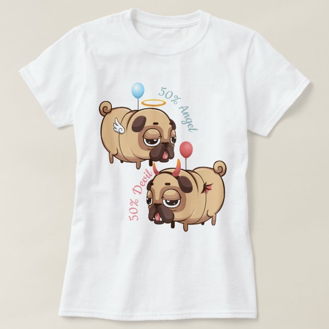 Cute Pug Angel/Djävulen T-Shirt (Design framsida)