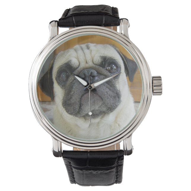 Cute Pug Ansikte Wrist Watch Armbandsur (Framsida)