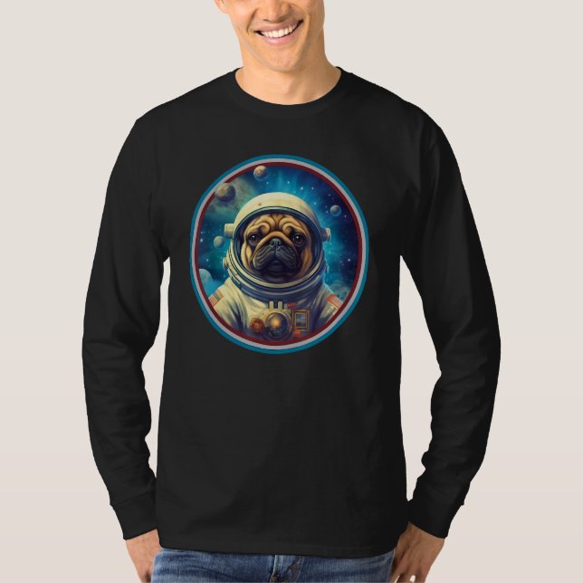 Cute Pug Astronaut In Space Suit Galaxy Dog Design T Shirt (Framsida)