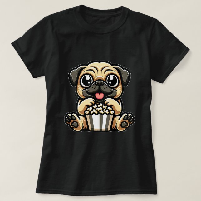 Cute Pug äter Popcorn Cinema carnivales Costum T Shirt (Design framsida)