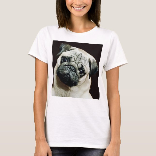 Cute Pug Black White Stil T-Shirt (Framsida)