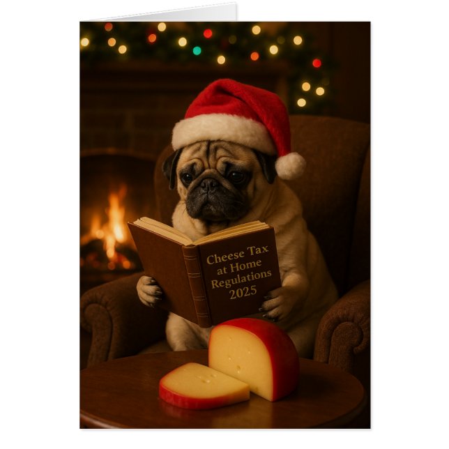 Cute Pug 'Cheese Tax' Christmas card Hälsningskort (Framsidan)