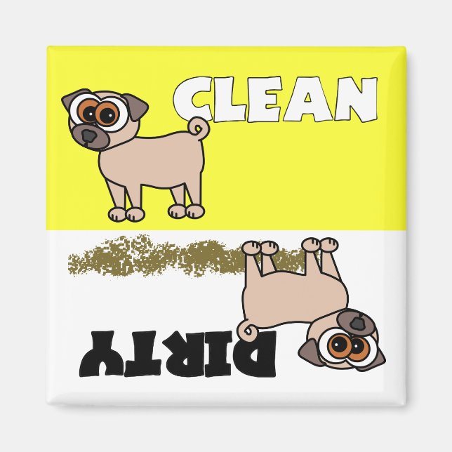 Cute Pug Clean / Dirty Dishwasher Magnet (Framsidan)