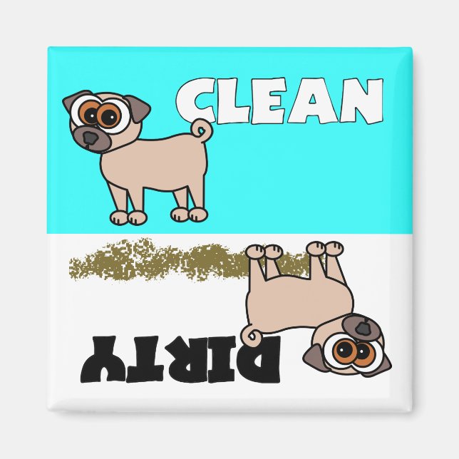 Cute Pug Clean / Dirty Dishwasher Magnet (Framsidan)