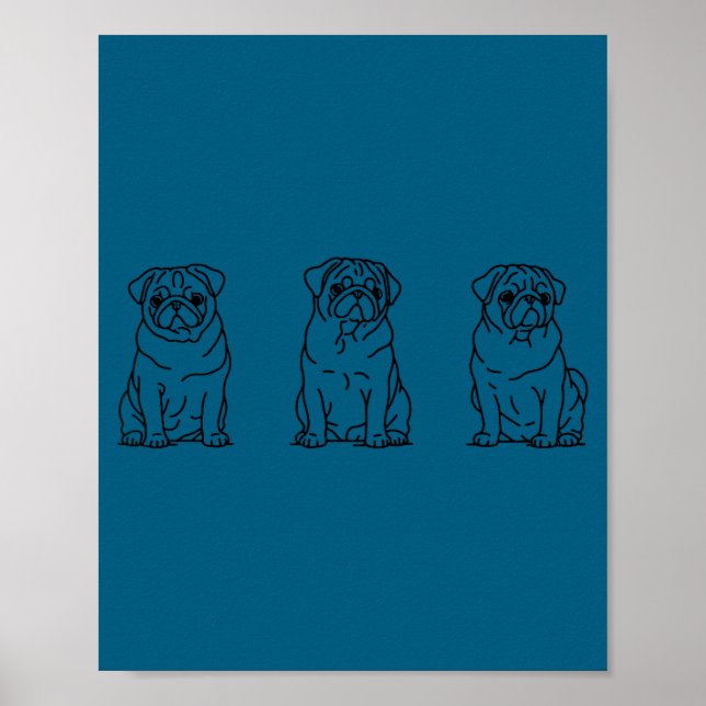 Cute Pug Dog Line Art  Poster (Framsidan)