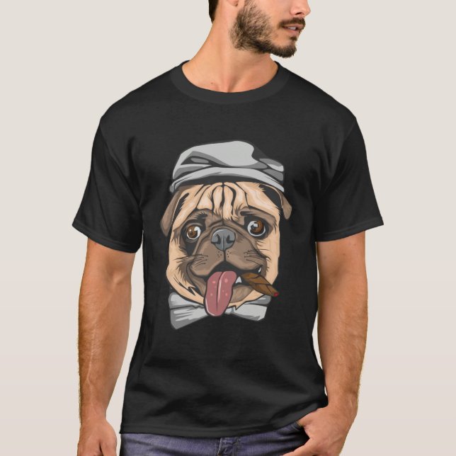 Cute Pug Dog Mafia Dog T Shirt (Framsida)
