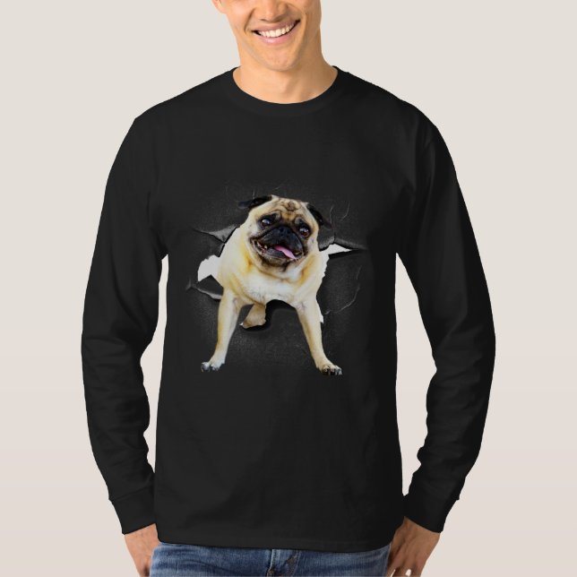 cute pug dog that bumps head cracked wall t shirt (Framsida)