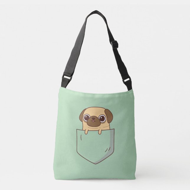 Cute Pug Doodle in Faux Grönt Pocket Axelväska (Framsida)